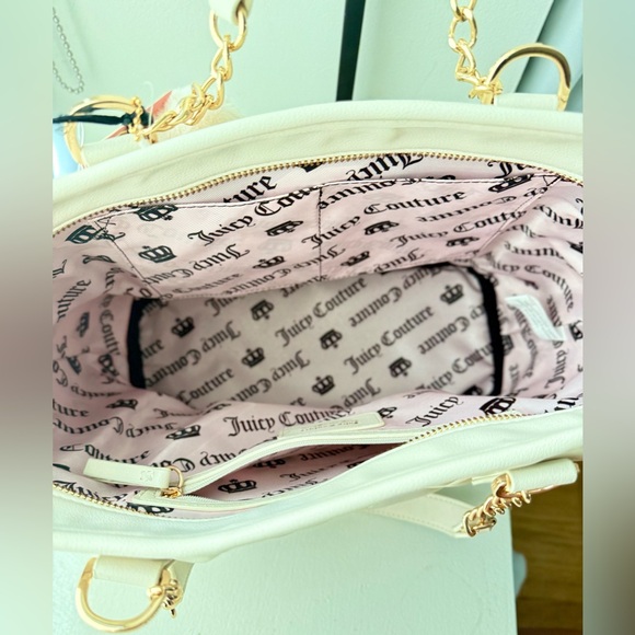 Juicy Couture Quilted Cream Bag + Pouch – Gold Chain, Pom-Pom Charm, NWT - Picture 8 of 8